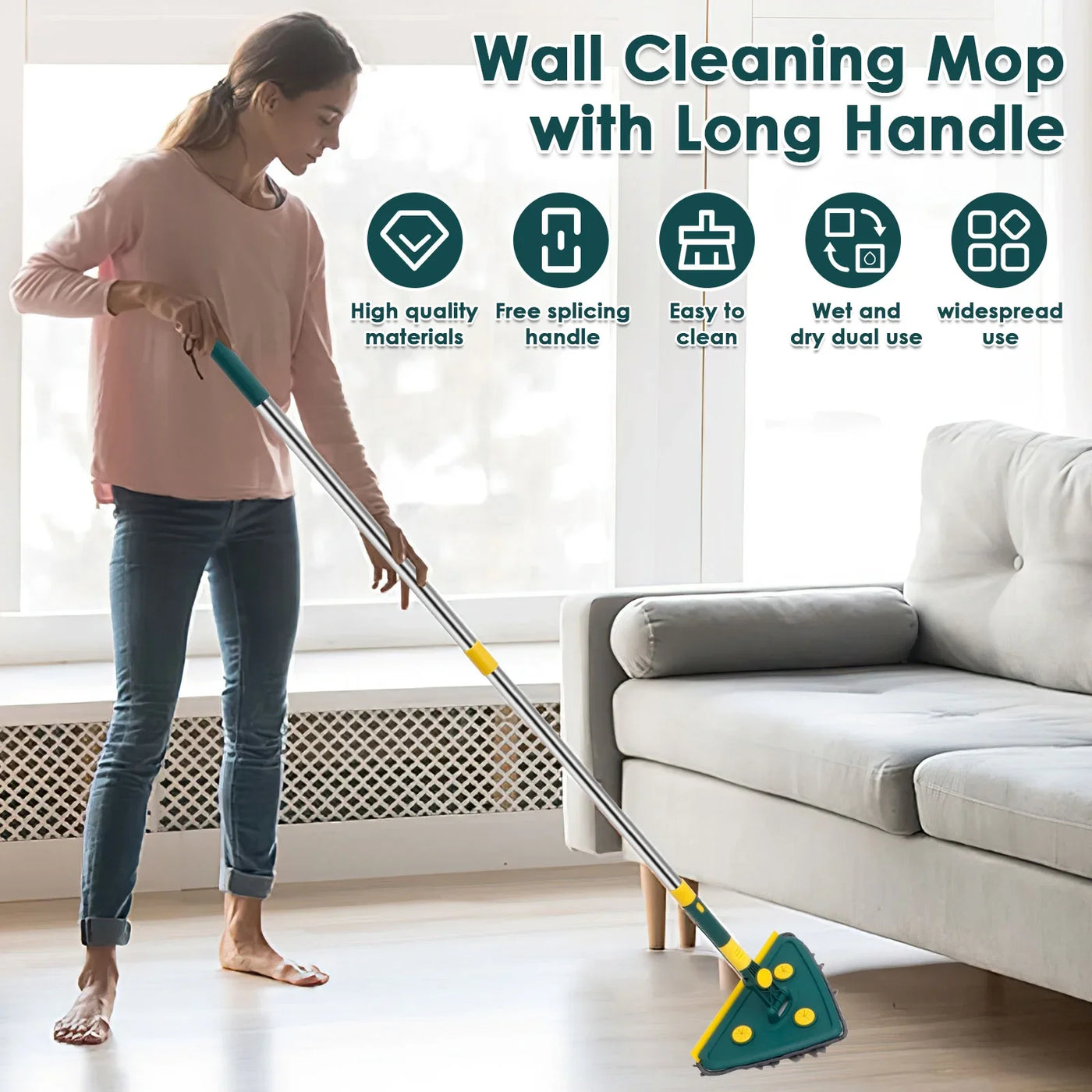 Twist & Clean Mop™ – Triangulaire Rotatif 360° avec Manche Télescopique