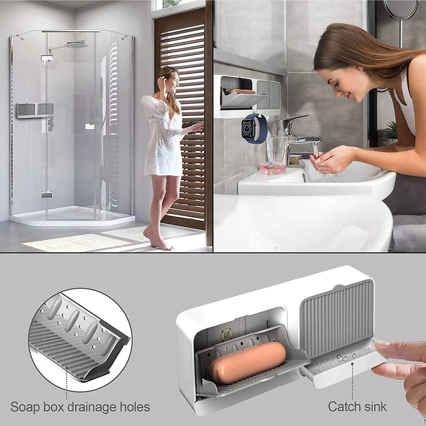Non-Drill Wall Soap Box with Double Compartments