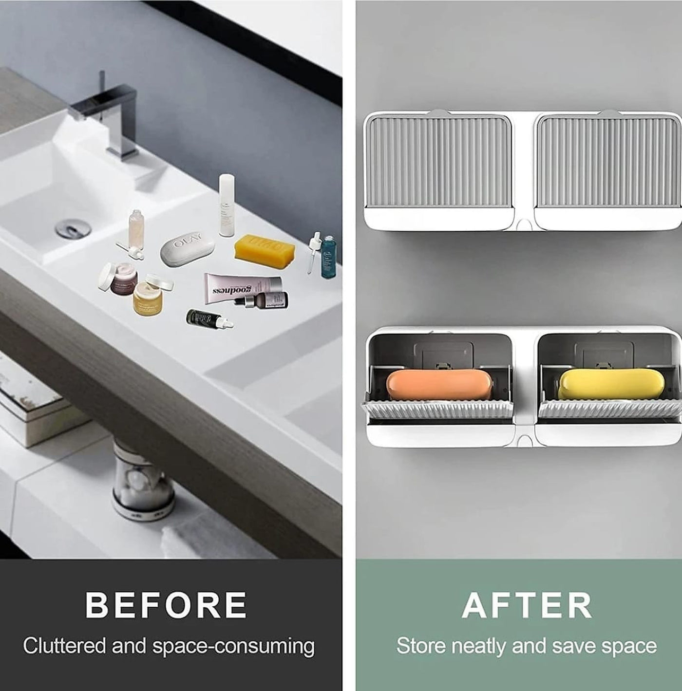 Non-Drill Wall Soap Box with Double Compartments